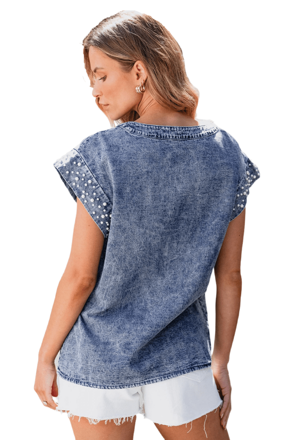 Tops ATG Exclusive Denim and Pearls Top ATG Exclusive