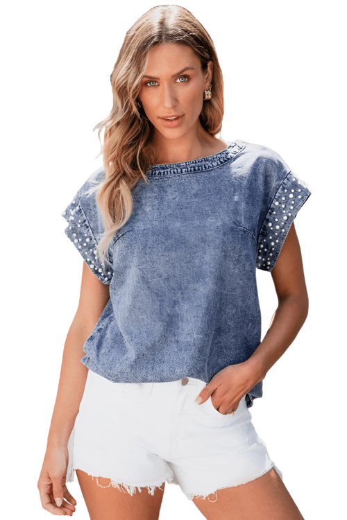 Tops ATG Exclusive Denim and Pearls Top ATG Exclusive