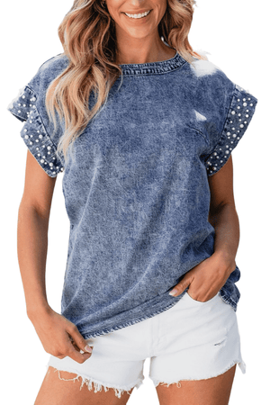 Tops ATG Exclusive Denim and Pearls Top ATG Exclusive