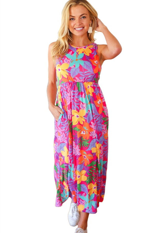 Diva Dreams Multicolor Tropical Floral Fit & Flare Maxi Dress Haptics