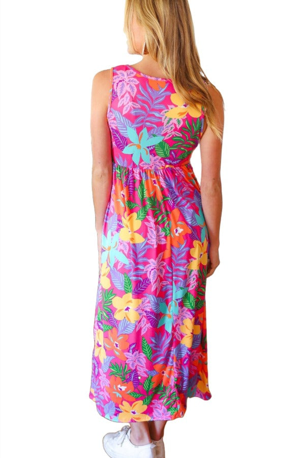 Diva Dreams Multicolor Tropical Floral Fit & Flare Maxi Dress Haptics