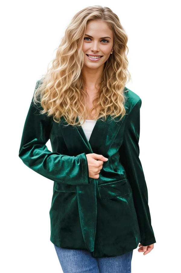 Holiday Stunner Hunter Green Velvet Lapel Blazer Haptics