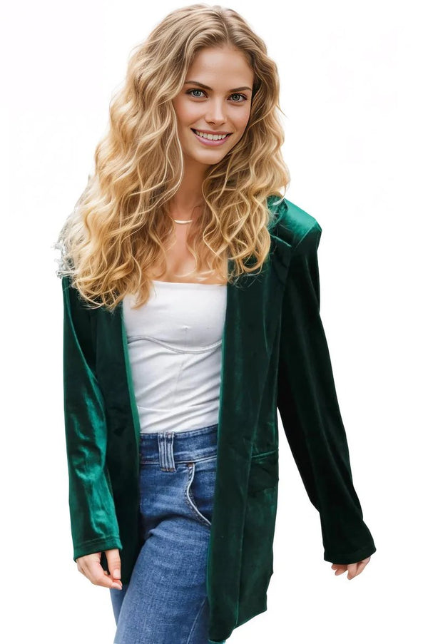 Holiday Stunner Hunter Green Velvet Lapel Blazer Haptics