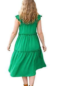Lots To Love Kelly Green Smocked Flutter Sleeve Tiered Midi Dress Haptics
