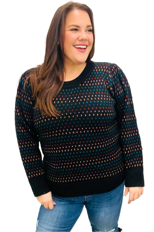 Spread Joy Black & Multicolor Jacquard Knit Sweater Haptics