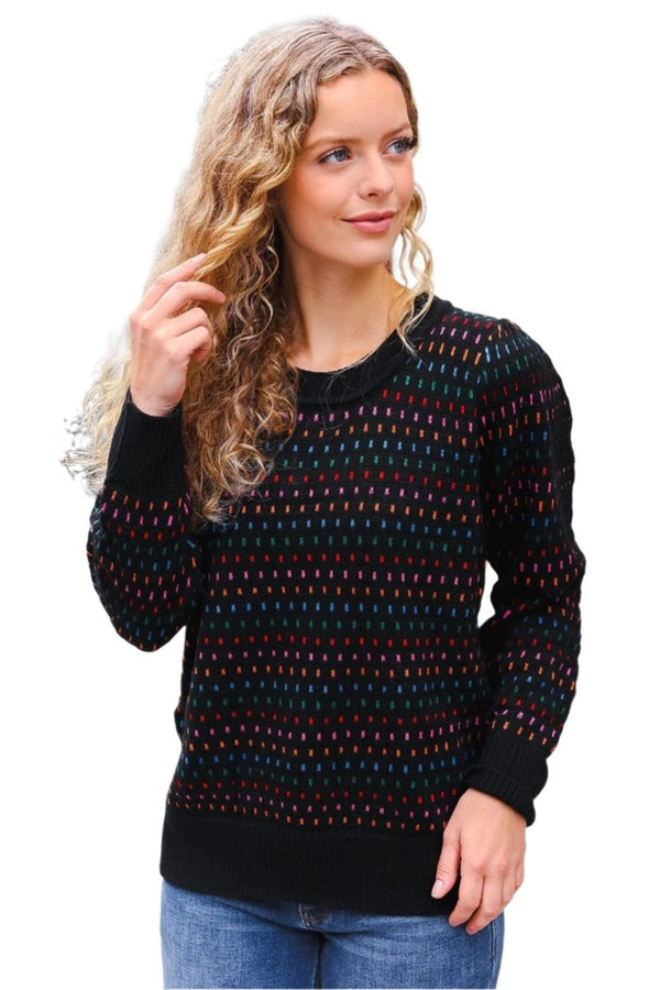 Spread Joy Black & Multicolor Jacquard Knit Sweater Haptics