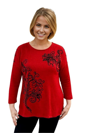 top Multiples Sequin Detail Pullover Top in Red M / Red Multiples Clothing Co.