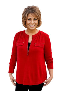 top Multiples Favorite Pullover Zipper Top in Red Multiples Clothing Co.