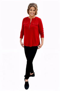 top Multiples Favorite Pullover Zipper Top in Red Multiples Clothing Co.