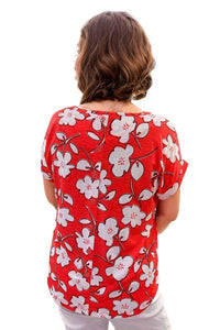 top Multiples Foral Pull Over Top In Coral Multiples Clothing Co.