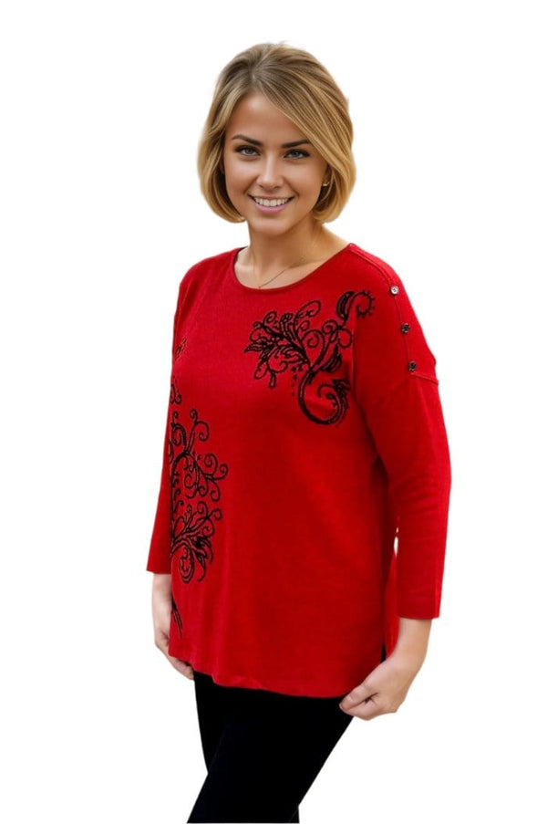 top Multiples Sequin Detail Pullover Top in Red Multiples Clothing Co.