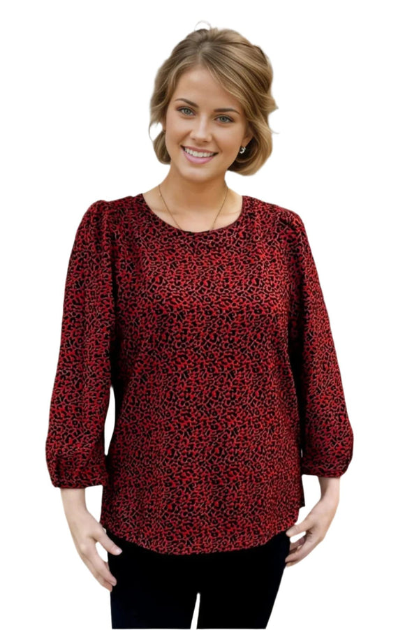 top Multiples Balloon Sleeve Top in Red and Black S / Red Multiples Clothing Co.