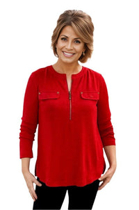 top Multiples Favorite Pullover Zipper Top in Red S / Red Multiples Clothing Co.