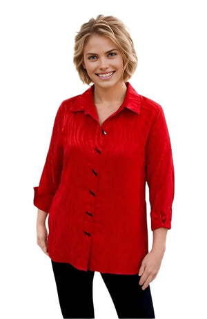 top Multiples Jacquard Button Up Shirt in Red S / Red Multiples Clothing Co.