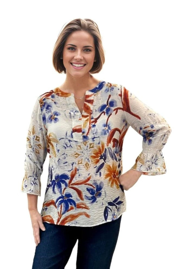 Tops Multiples Floral Y-Neck Pullover Top Multiples Clothing Co.