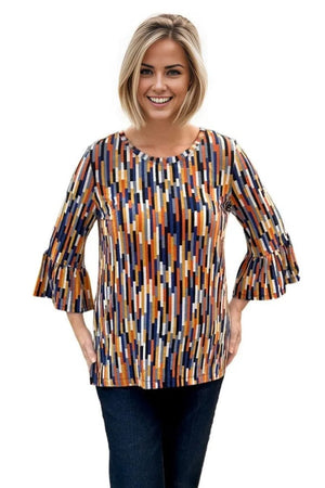 Tops Multiples Multi Striped Flounce Sleeve Top S / Multi Multiples Clothing Co.