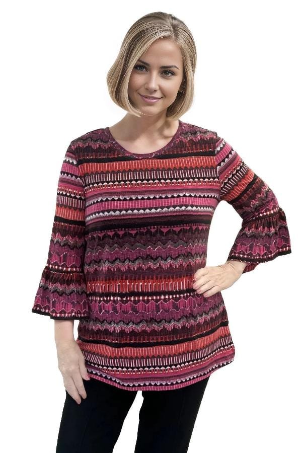 Tops Multiples Ziggy Flounce Sleeve Top in Pink Multi S / Pink Multi Multiples Clothing Co.