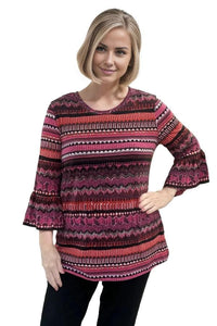 Tops Multiples Ziggy Flounce Sleeve Top in Pink Multi S / Pink Multi Multiples Clothing Co.