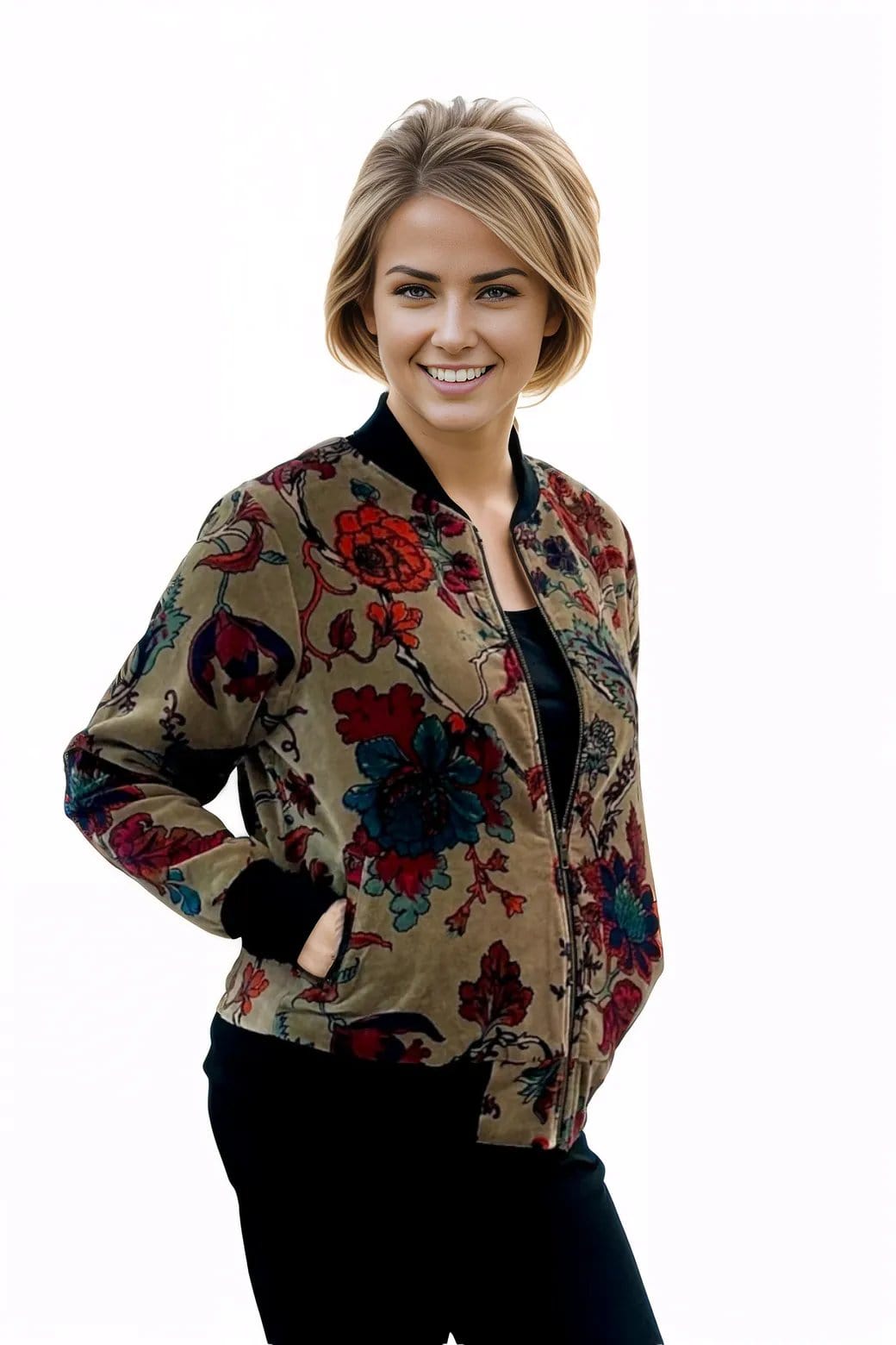 Jacket Parsley and Sage Darcey Floral Velvet Bomber Jacket Parsley & Sage