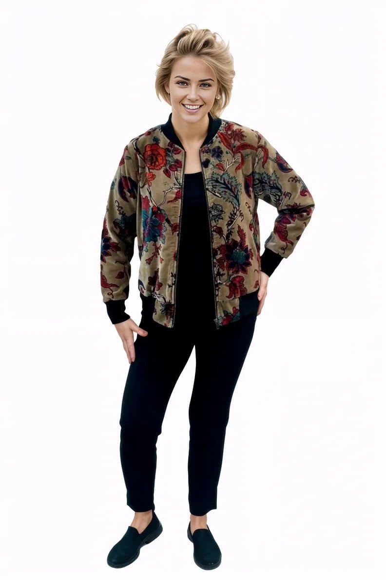 Jacket Parsley and Sage Darcey Floral Velvet Bomber Jacket Parsley & Sage