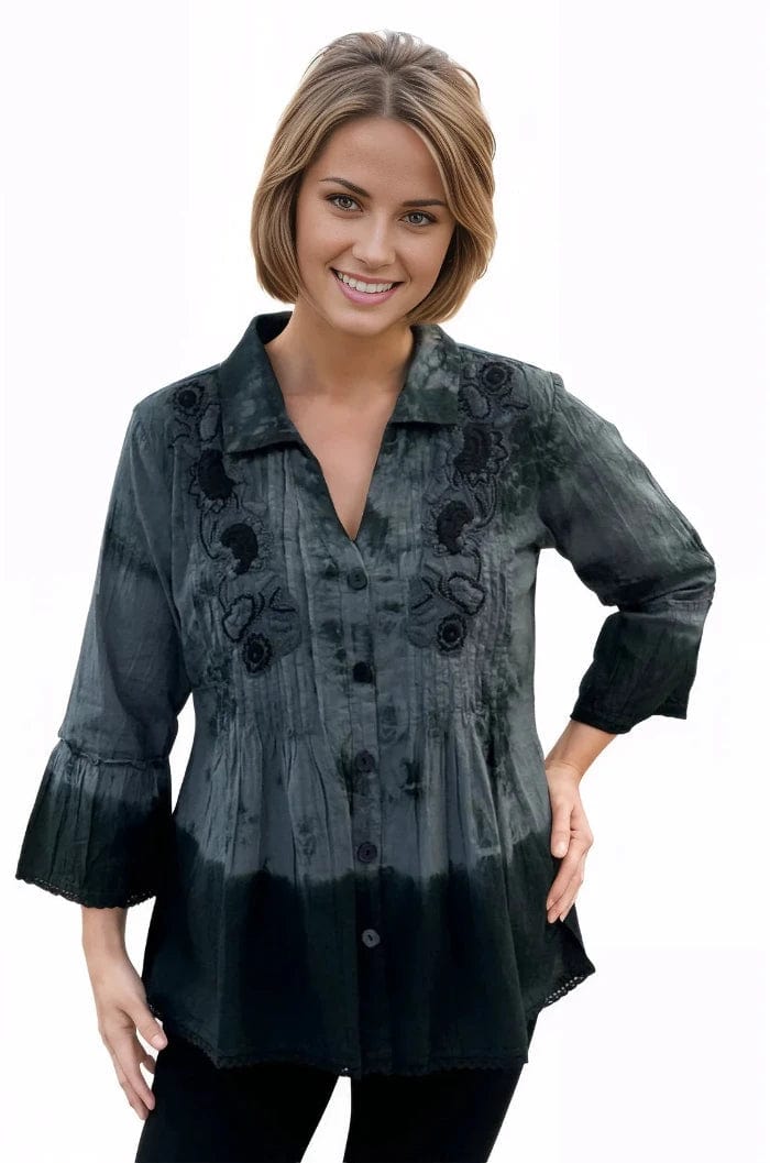 Top Parsley and Sage Rhonda Embroidered Shirt In Grey Parsley & Sage