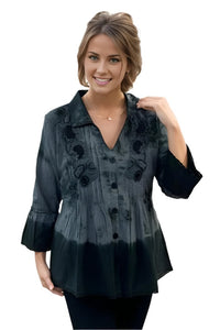 Top Parsley and Sage Rhonda Embroidered Shirt In Grey S / Grey Parsley & Sage