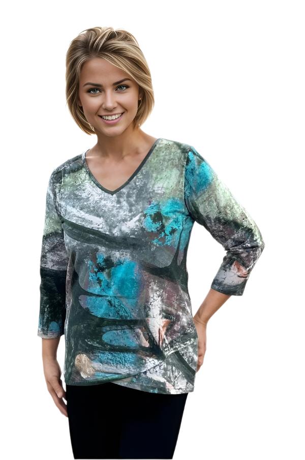 Top Parsley and Sage Nyla V-Neck Top With Criss Cross Hem S / Multi Parsley & Sage