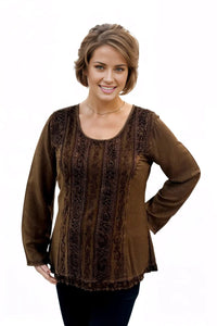 Tops Parsley and Sage Tippy Embroidered Top in Golden Brown Parsley & Sage