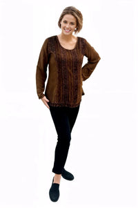 Tops Parsley and Sage Tippy Embroidered Top in Golden Brown Parsley & Sage