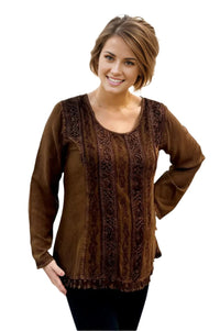 Tops Parsley and Sage Tippy Embroidered Top in Golden Brown S / Golden Brown Parsley & Sage