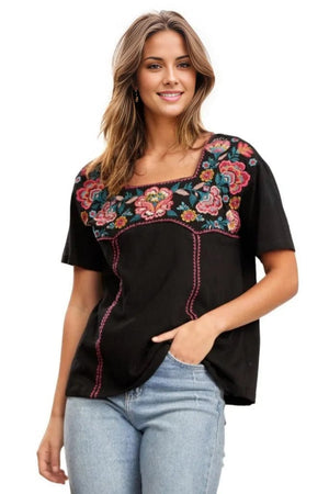 tops Savanna Jane Maeve Embroidered Top in Black S / Black Savanna Jane