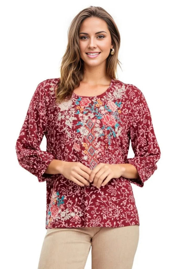 Tops Savanna Jane Bella Embroidered Top in Wine S / Wine Savanna Jane