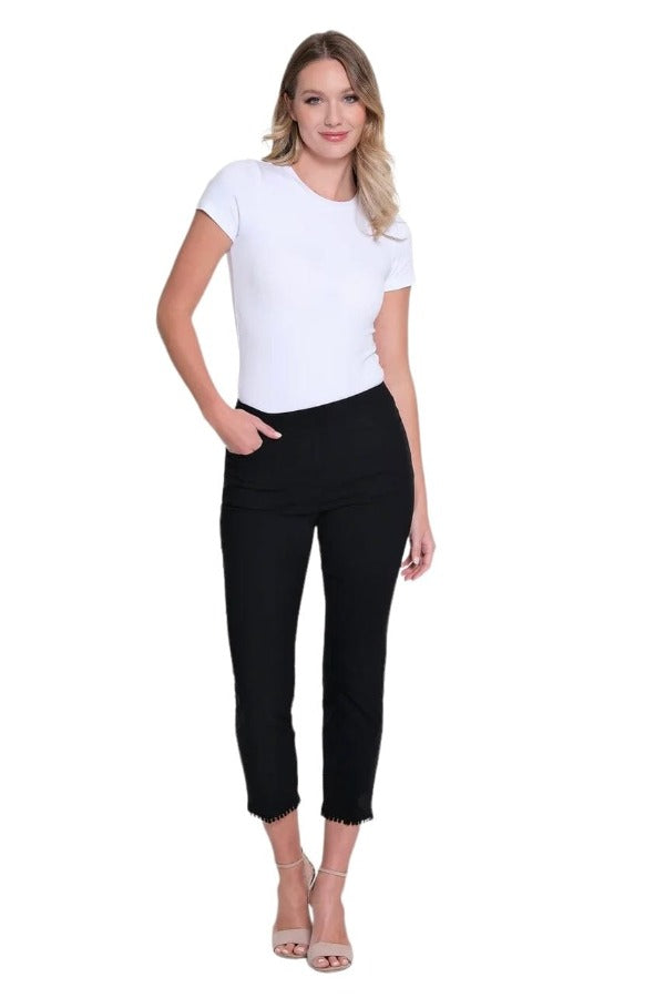 Jeans Slimsations Pom Pom Trim Cropped Pant in Black Slimsations