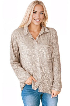 Collared Neck Buttoned Long Sleeve Shirt Beige / S Trendsi