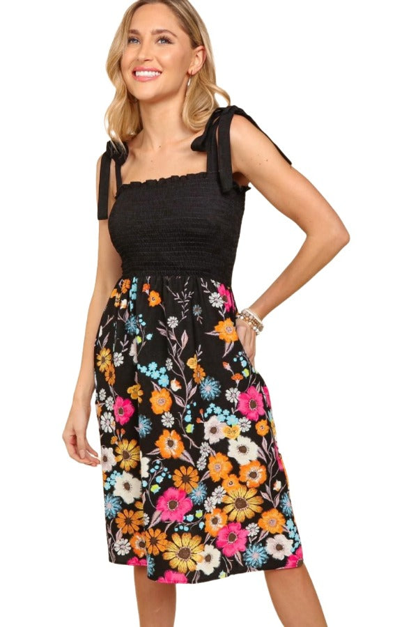 Haptics Smocked Cami Floral Dress Black / S Trendsi