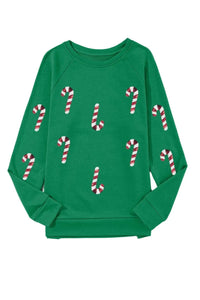 Candy Cane Round Neck Long Sleeve Sweatshirt Trendsi