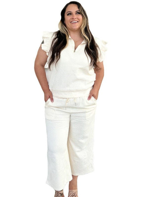 capri set ATG Exclusive Crop Pant Textured Set in White White / S Trendsi