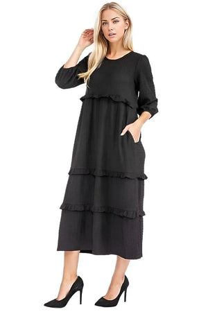 dress Celeste Tiered-Ruffle Midi Dress Black / S Trendsi