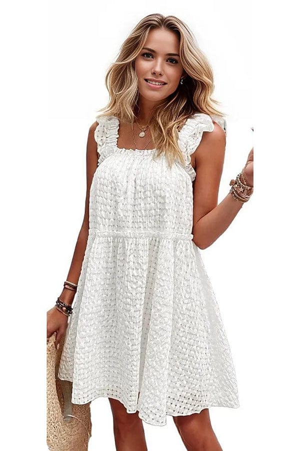 Dress Ruffled Square Neck Wide Strap Dress in White Trendsi