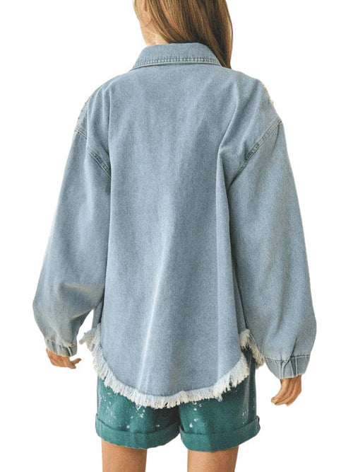 Trendsi Dropped Shoulder Denim Jacket with Pockets Light / 2XL