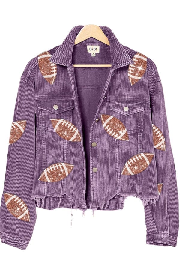 Jackets BiBi Football Sequin Embroidery Washed Corduroy Jacket Trendsi