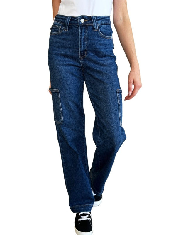 Jeans Judy Blue Full Size High Waist Straight Cargo Jeans Dark / 0/24 Trendsi