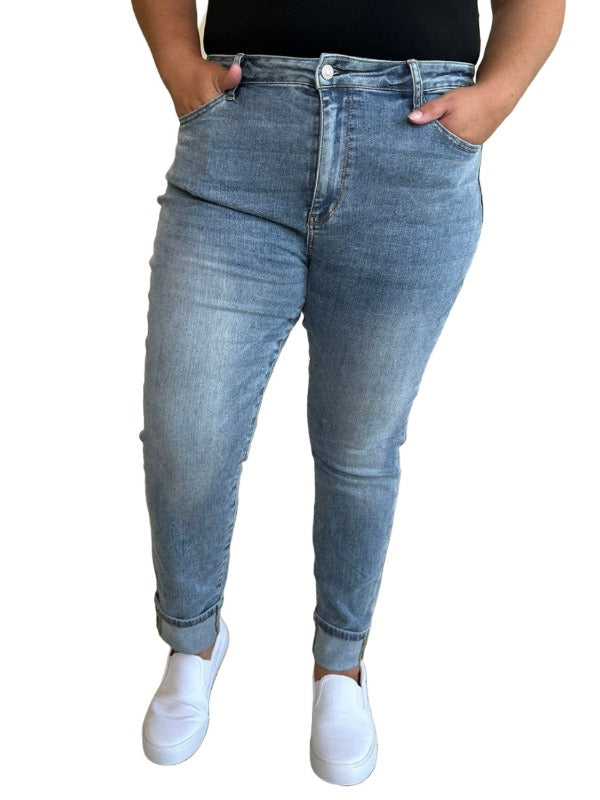 Jeans Judy Blue Full Size High Waist Cuff Hem Skinny Jeans Medium / 0/24 Trendsi