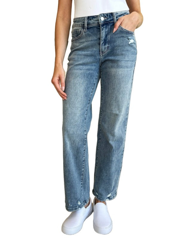 Jeans Judy Blue Full Size High Waist Distressed Straight Jeans Medium / 3/26 Trendsi