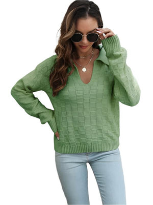 Johnny Collar Dropped Shoulder Sweater Matcha Green / S Trendsi