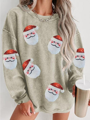 Sequin Santa Patch Ribbed Sweatshirt Mist Green / S Trendsi