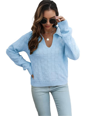 Johnny Collar Dropped Shoulder Sweater Pastel  Blue / S Trendsi