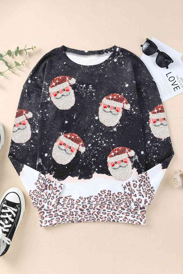 Sequin Patch Christmas Element Sweatshirt Trendsi