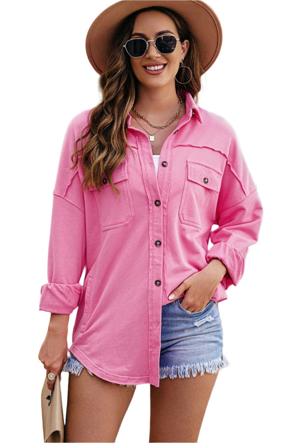 Shacket Button Front Shacket with Pockets Pink / S Trendsi