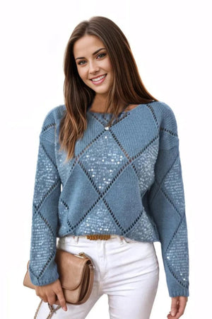 Sweater Sweater with Sequin Details in Dusty Blue Dusty Blue / S Trendsi